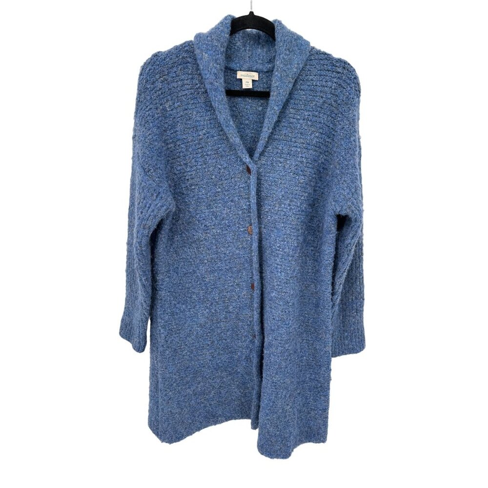 Sundance Cardigan Long Sweater Women Medium Petite Blue Wool Blend Chunky Button